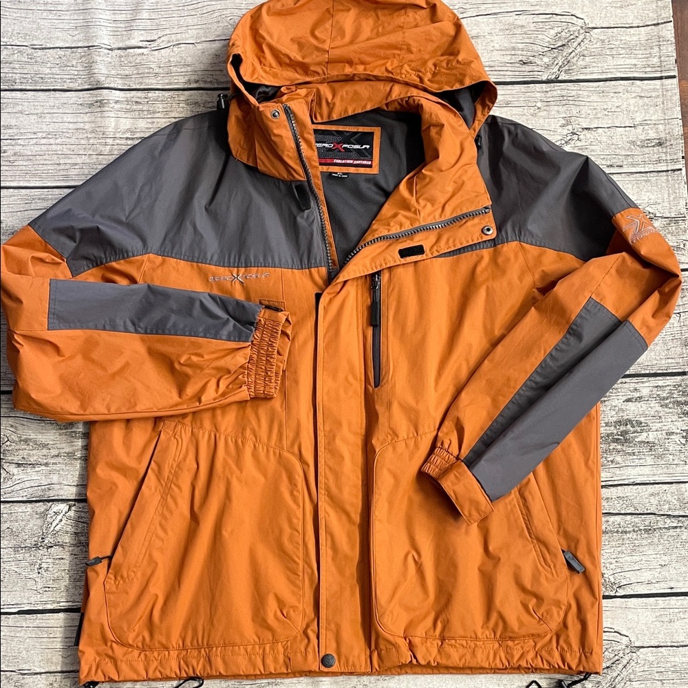 ZeroXposur Orange and Gray Hooded Windbreaker Jacket